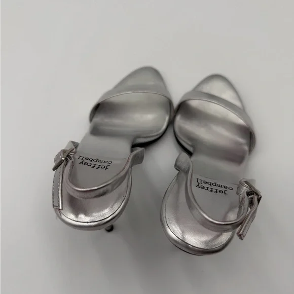 Jeffrey Campbell Go-Getter stiletto sling-back in metallic silver leather Sz 6.5 - Picture 11 of 11